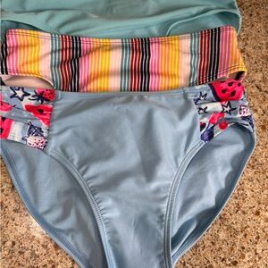 Bathing Suit Bottoms | Bundle of 3 Light Blue Bikini Bottom with Colorful